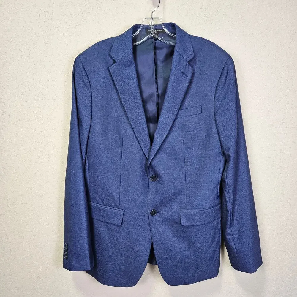 Banana Republic Mens Sharkskin Blazer Slim Fit Jacket 40R Navy Blue Stretch NEW
